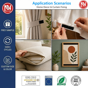 Bande auto-agrippante 100 % nylon de couleur unie à coudre, largeur personnalisée pour la décoration intérieure et la fixation de rideaux - Product Image 1