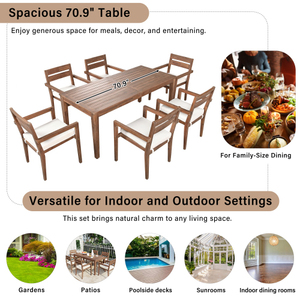 Juego de Comedor Moderno de 7 Piezas de Madera de Acacia para Exteriores con Cojines, 6 Sillas y 1 Mesa Grande, Ecológico, Plegable y Portátil para Uso en Interiores - Product Image 6