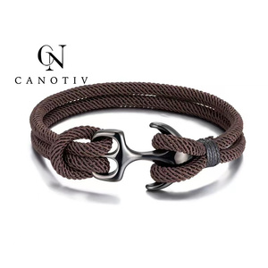 Offre Spéciale <span class=keywords><strong>marin</strong></span> crochet hommes Bracelets bijoux haut Milan corde <span class=keywords><strong>noir</strong></span> ancre Bracelet - Product Image 5