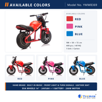 Moto électrique pour enfants 24V avec lumières LED, moto jouet à batterie pour les enfants de 2 à 7 ans