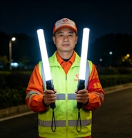 Bâton de signalisation LED portable, bâton d'avertissement de 54 cm, étanche, plusieurs modes d'éclairage pour la sécurité routière en extérieur, guidage et avertissement