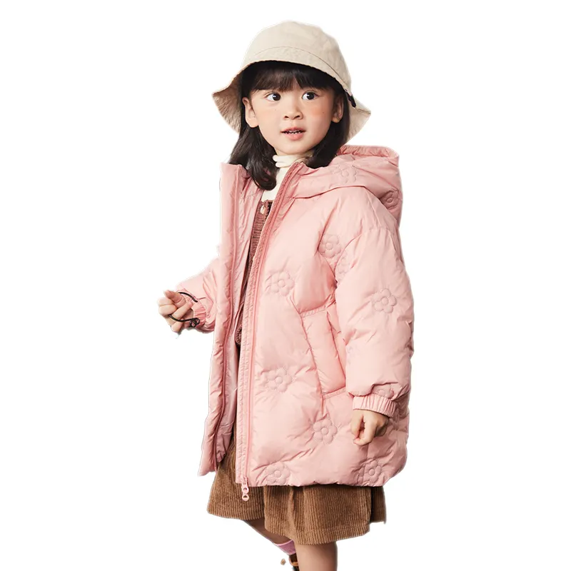 Chaqueta de plumón con estampado de flores para niñas, chaqueta acolchada impermeable, abrigos de invierno de alta calidad de tela de tres capas para niños