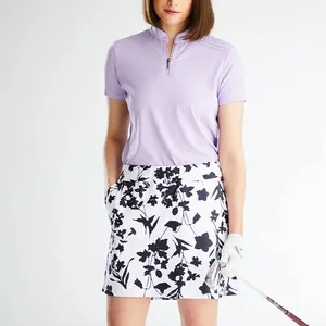 定制设计高尔夫服装尼龙氨纶拉链立领女式高尔夫马球衫修身女式马球衫