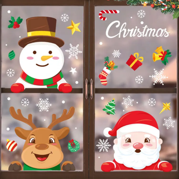 Лидер продаж, ПВХ съемные декоративные наклейки в виде снежинок Санты, водонепроницаемые рождественские наклейки на окна