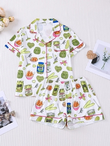 <span class=keywords><strong>Pigiama</strong></span> da <span class=keywords><strong>donna</strong></span> all'ingrosso <span class=keywords><strong>con</strong></span> stampa divertente a tema cibo, completo da notte a maniche corte <span class=keywords><strong>con</strong></span> <span class=keywords><strong>bottoni</strong></span> e pantaloncini, set loungewear 2 pezzi - Product Image 6