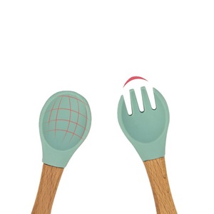 Juego de cubiertos para bebés y maternidad Yoyo, tenedor, cuchara, mango de madera, silicona, sin Bpa, para bebés de 0 a 12 meses - Product Image 5