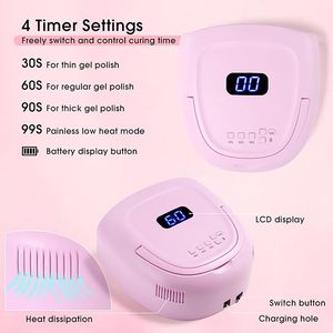 Professional 60W Rechargeable UV LED Nail Lamp 42pcs Lamp Beads & 4 <b>Timers</b> Portable Handle for Gel Nail Drying at Home - Product Image 2