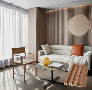 Crack Resistance TV <span class=keywords><strong>Grille</strong></span> Fond Décoration WPC <span class=keywords><strong>PVC</strong></span> Bois Plastique Composite Wpc Panneaux muraux panneau cannelé Panneau mural intérieur - Product Image 3