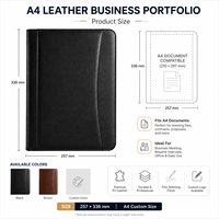 Portafolio de Negocios A4 de Cuero con Envío Rápido, Tapa Dura de PU de Grano Fino con Costura en Arco, en Stock para Ejecutivos, Reuniones y Oficina