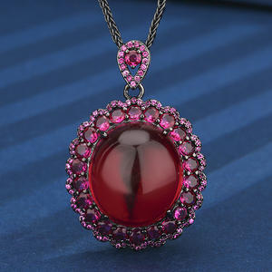 फॉल/शीतकालीन लक्जरी फैशन गहने नए 18*20 सिम्युलेटेड ब्लू स्पिनल रेड कॉर्ंडम और ब्लैक गन प्लेटेड गहने - Product Image 6