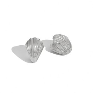 Boucles d'oreilles clipsables en forme de coquille marine, style minimaliste élégant, argent sterling 925, rhodié, plaqué or 18 carats, pour filles et femmes, Dylam TIny - Product Image 1