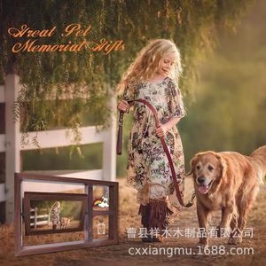 Wooden Pet <b>Photo</b> <b>Frame</b> <b>Double</b>-Sided Rotatable Desktop Handmade For Cat Dog Memorial - Product Image 1