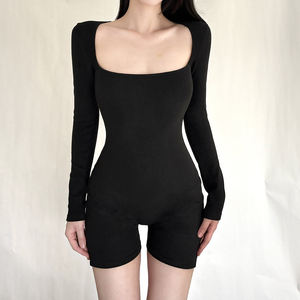 Mono Deportivo Ajustado de Manga Larga con Cuello Cuadrado, Color Sólido, Ecológico, para Mujer, Yoga, Fitness - Product Image 1