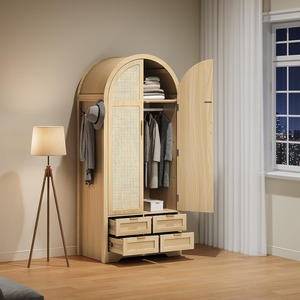 Ropero Arqueado de Madera con 2 <span class=keywords><strong>Puertas</strong></span> de Ratán para Colgar Ropa en el Dormitorio, Venta al Por Mayor Directo de Fábrica - Product Image 5