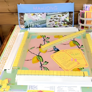 Jeu de tuiles de Mahjong américain de luxe professionnel, 160 pièces, avec tapis imprimé des règles et supports, thème citron, pour club social et divertissement - Product Image 1