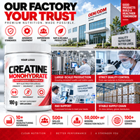 Créatine monohydrate en poudre à marque privée avec électrolytes et BCAA, sans saveur, 180g, soutien à la force et aux performances, sans OGM