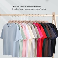 Kaos Katun Berat 220G Model Drop Shoulder Unisex Ukuran Eropa O Neck Polos Custom Logo Iklan Kaos Budaya Grosir