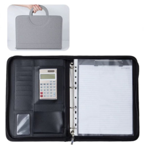 Zakelijke Bestandsmap Aangepast Logo 12-cijferige Rekenmachine Organizer Transparante Tas <span class=keywords><strong>A4</strong></span> Kladblok Pu Lederen Rits Portfolio Aktetas - Product Image 1