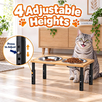 Bols surélevés pour chats en bois à hauteur réglable avec logo personnalisé, avec bols en acier inoxydable pour chats et petits chiens