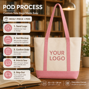 Bolsa de Lona con Bloques de Color y Ribete Rosa - Bolsa de Hombro Personalizada con Logotipo, Bolsa de Regalo Premium de 12 oz para Floristería - Product Image 5