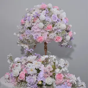 2024 nouveau blanc violet fleur artificielle mariage arc fond décoration fleur Arrangement Table avec boule de fleur