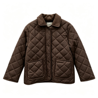 Manteau matelassé pour femme 2026 Automne Coupe-vent Logo Col montant Coutures contrastées Long Confortable Polyvalent