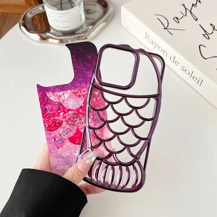 Étui de téléphone en TPU transparent à motif de gros poisson de galvanoplastie en papier coloré de luxe pour Iphone 11 12 13 14 15 Pro Max