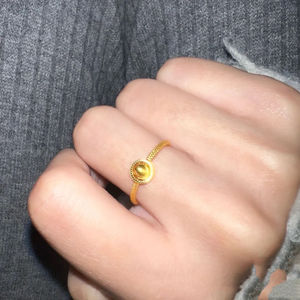 Zhou Family Gold Ball Ring 24K Plated Cat Eye Bead Women's Jewelry Gift Geometric Shape Bezel Setting - Product Image 1