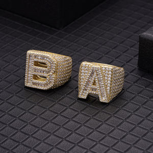 Custom Hiphop Big Bling Full Iced Out Cz <strong>Moissanite</strong> Brass 925 Silver a to Z 26 Letter baguette <strong>Rings</strong> for <strong>Men</strong> - Product Image 5