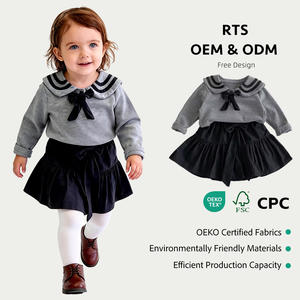 Bébé fille décontracté Style académie costume automne nouvelle petite <span class=keywords><strong>robe</strong></span> noire Jk dentelle jupe plissée nœud <span class=keywords><strong>sweat</strong></span> deux pièces ensemble peigné - Product Image 1