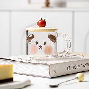 Heißes hochwertiges tier-Süßiges Glasbecher Borosilikat Kaffee Milch Trinkbecher Glas runder Glas-Wasserbecher mit Deckel und Strohhalm - Product Image 4