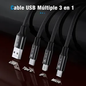 Cable de Carga Rápida USB-C Portátil Reforzado 3 en 1 Negro para iPhone, Motorola y Samsung - Product Image 5