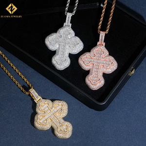 Iced Out Full Paved Cross Charm S925 Silver Hip Hop <b>Pendant</b> for Rappers VVS Moissanite Cross <b>Pendant</b> <b>Emerald</b> Cut Cross Jewelry - Product Image 1