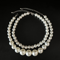 Collier Rétro Perlé pour Femme, Charme Européen Américain, Ras-du-Cou Court en Fausses Perles Rondes Blanches, Bijou de Mariée Superposé Tendance