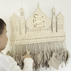 DAMAI Moyen-Orient – Décoration murale en bois pour l'Aïd al-Fitr et le Ramadan – Calendrier du compte à rebours en forme de château – Artisanat de décoration intérieure pour salon - Product Image 1