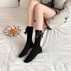 ถุงเท้าผู้หญิงไม่มีกระดูกผูกโบว์, ถุงเท้ายาวปานกลางสีดำขาวไม่เป็นรอย - Product Image 4