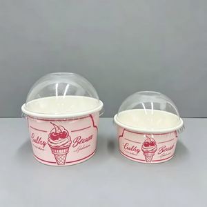 Vasos de Papel Kraft Biodegradables Desechables de Pared Simple con Tapas de Cúpula para Helado, Yogur y Galletas, Impresión Personalizada al por Mayor - Product Image 1