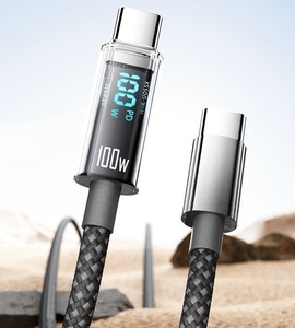 Cable de datos tipo <span class=keywords><strong>C</strong></span> de doble cabezal, funda de nailon, pantalla Digital inteligente de carga, carga rápida de 100W, adecuado para iPhone o Android - Product Image 2