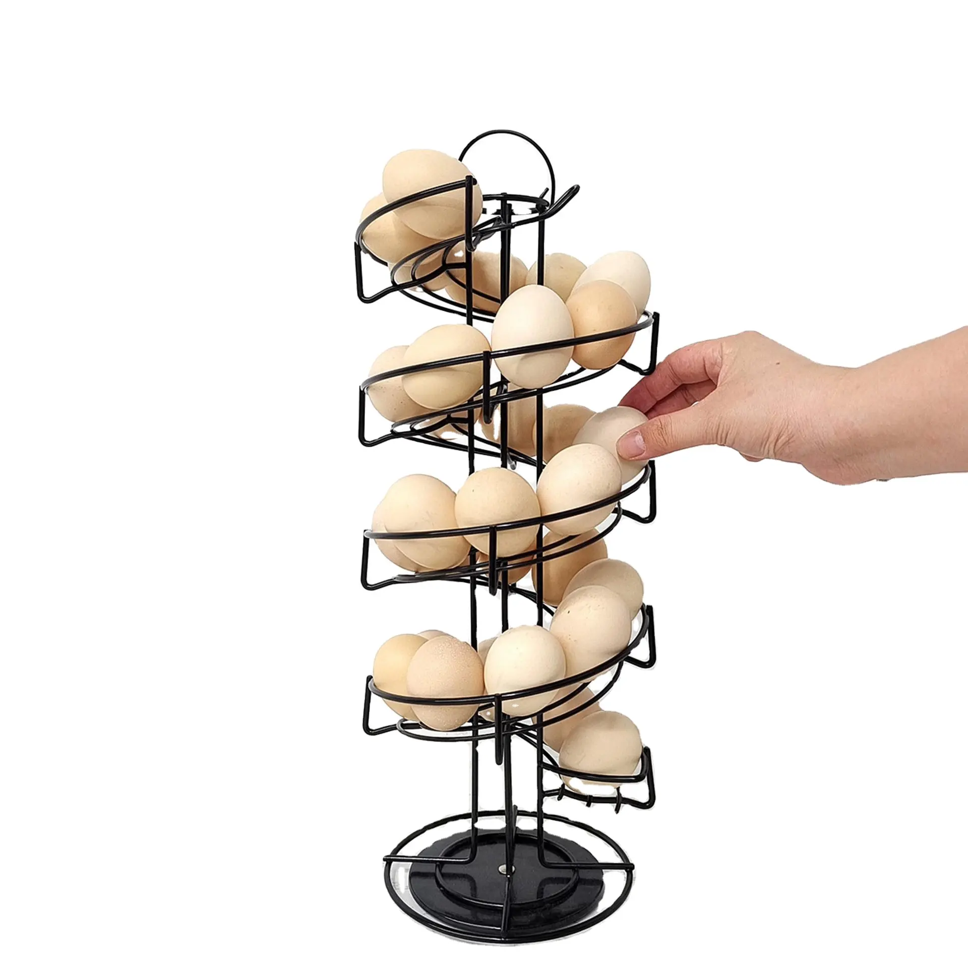 Robuster schwarzer Spiral-Eierhalter Spiral Design Metall Ei Skelter Spender Rack