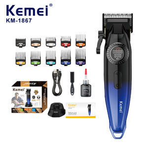 Máy cắ<span class=keywords><strong>t</strong></span> <span class=keywords><strong>t</strong></span>óc không dây Kemei Km-1867 2500mAh 9000 vòng/phú<span class=keywords><strong>t</strong></span>, màu sắc chuyển sắc, 10 đầu dao, bộ chuyển đổi, thép không gỉ, khe cài chỉnh được - Product Image 1