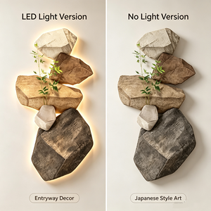 Pannello LED in Stile Wabi-sabi con Effetto Pietra - Arte Murale 3D Testurizzata in Tono Neutro, con Vaso per Piante, Adatto per il Soggiorno - Product Image 5