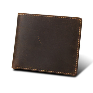 Cartera corta personalizada de cuero genuino de grano completo marrón para hombre, cartera plegable de cuero puro con bloqueo Anti Rfid Crazy Horse para hombre - Product Image 3