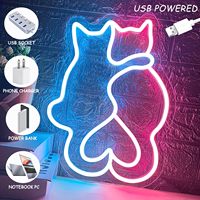 Nouvelle Tendance 2026 : Enseigne Néon LED Esthétique Kawaii Cœurs de Chats Embrassés pour Chambre de Fille, Cadeau de Mariage