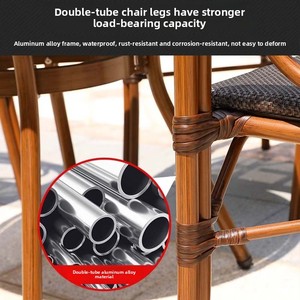 Ensemble de table et chaises de balcon, petit ensemble de meubles de jardin <span class=keywords><strong>en</strong></span> métal imitation rotin, trois pièces, design minimaliste moderne - Product Image 4