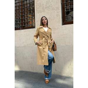 Manteau long en trench-coat camel pour femme, coupe-vent, tissé, manches longues, style décontracté, automne - Product Image 6