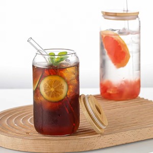 Vasos de Vidrio de Borosilicato con Descuento, <span class=keywords><strong>Precio</strong></span> Directo de Fábrica, para Bebidas, <span class=keywords><strong>Agua</strong></span>, Cola, Cerveza, con Tapa de Bambú y Pajita - Product Image 3