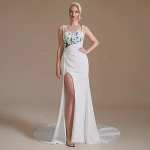 2023 Factory Fair Price Simple Sexy Bodice Mermaid Bridal Gown Rustic Spaghetti Strap High Slit Lace-up Back Wedding Dresses