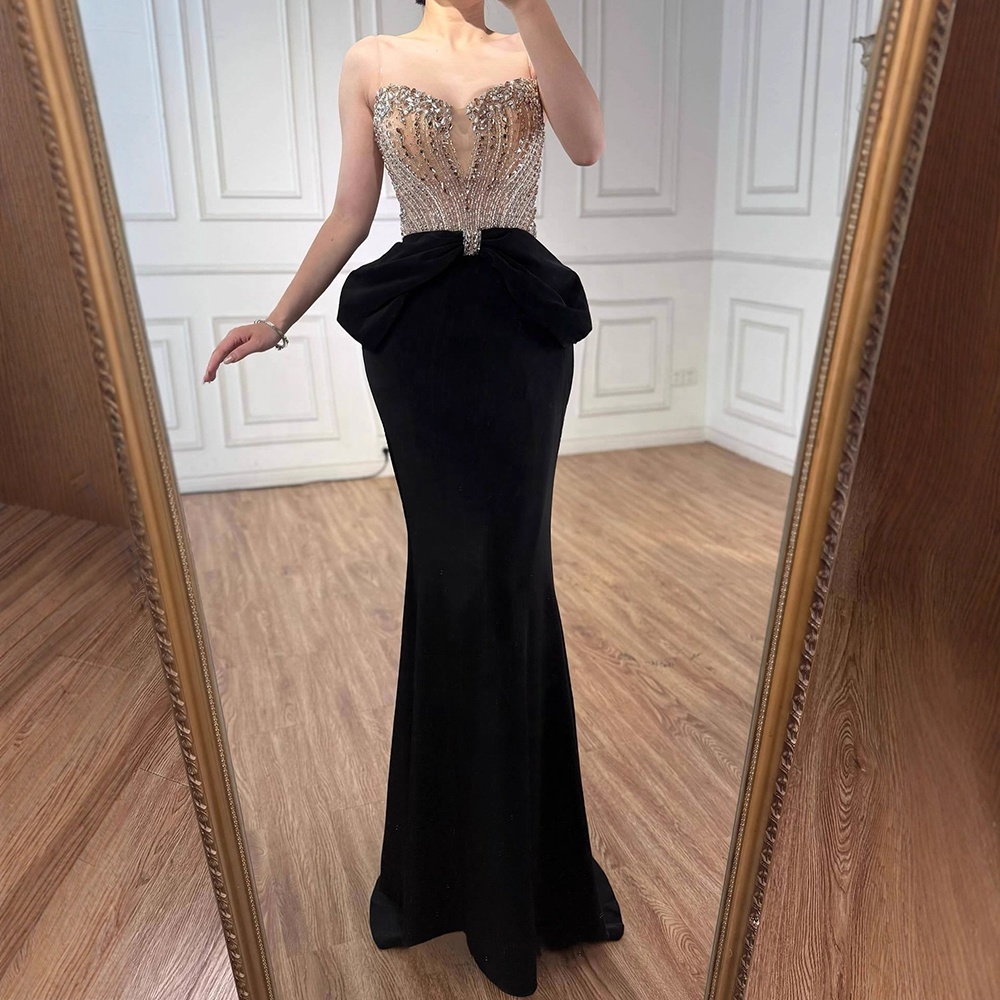 Long Black Gown - Black Big Gown - Elegant Party Wear Long Black Gown - Black Big Gown - Elegant Party Wear