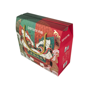 Scatola di Cartone Pieghevole con Motivo Tradizionale a Leone per Confezioni di Snack Festivi, Materiale Ecologico Riciclabile, Superficie Opaca - Product Image 1