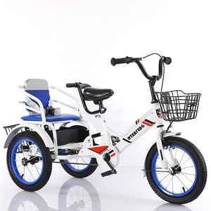 Triciclo Infantil de Acero al por Mayor de 14, 16 y 18 Pulgadas con Dos Asientos y Asiento Trasero, Bicicleta de Tres Ruedas para Niños y Niñas - Product Image 2